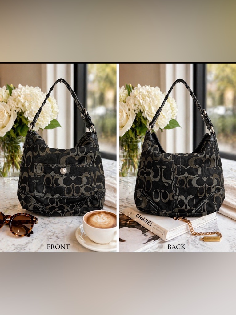 Coach Black Signature Shoulder Bag With Braided Handle 10990